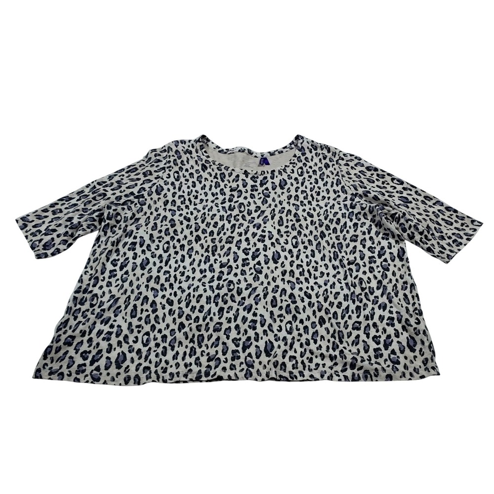 Catherines Petite Plus Size 2XWP Leopard Print Short Sleeve Knit Top Grey Black